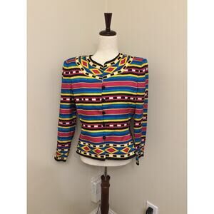 Papell Petites Vintage 80s Blazer New Wave Muticolored 100% Silk Size 8 Petite